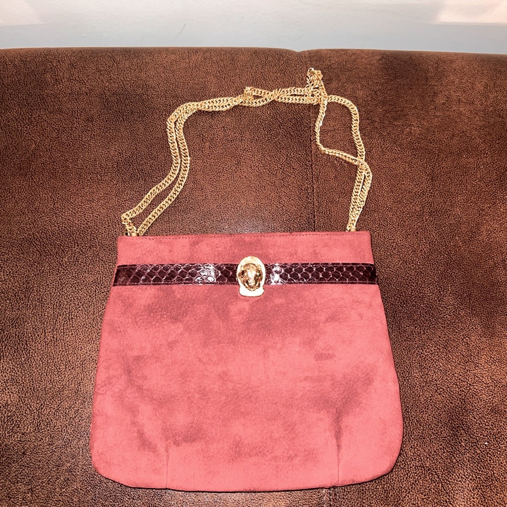 Vintage Ruth Saltz burgundy/maroon suede and snakeskin purse